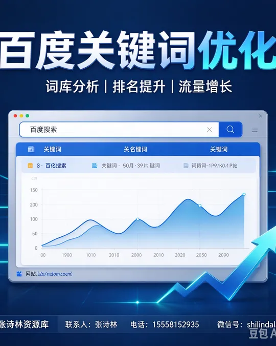 百度关键词优化 — 词库分析 · 排名提升 · 流量增长